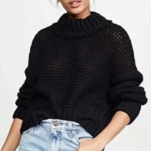 Free People My Only Sunshine Sweater Black Chunky Mock Neck Small - Picture 2 of 12